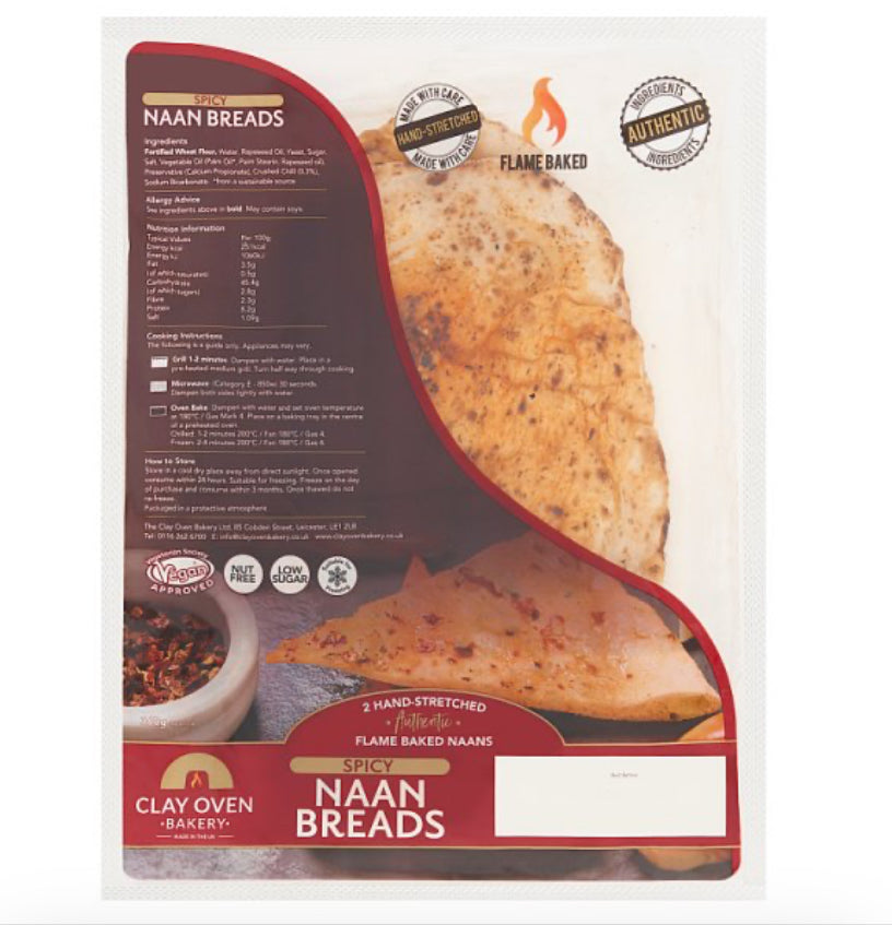 Clay Oven Bakery Spicy Naan Breads 360g
