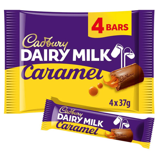 Cadbury Dairy Milk Caramel Chocolate Bar 4 Pack Multipack 148g