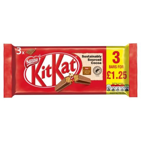 Kit Kat 4 Finger Milk Chocolate Bar 3 Pack Multipack 124.5g