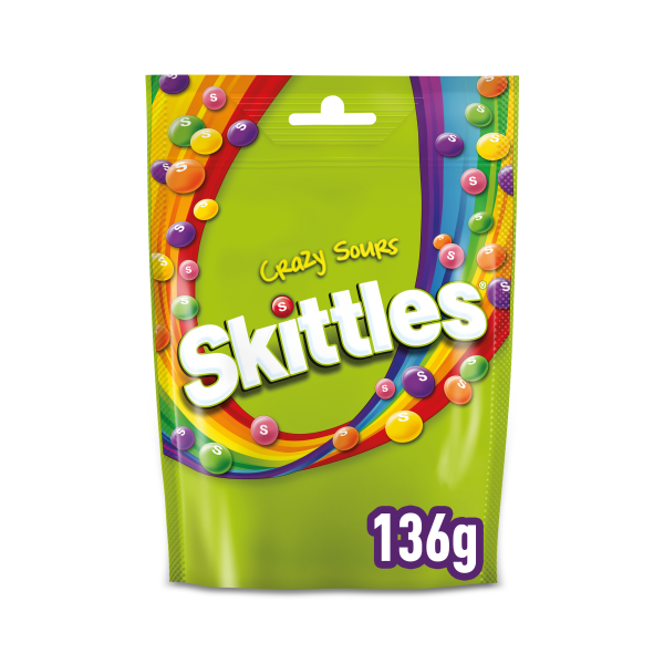 Skittles Vegan Chewy Crazy Sour Sweets Flavoured Pouch Bag 136g