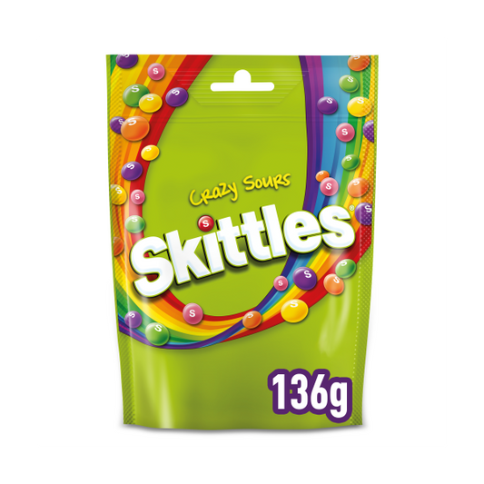 Skittles Vegan Chewy Crazy Sour Sweets Flavoured Pouch Bag 136g