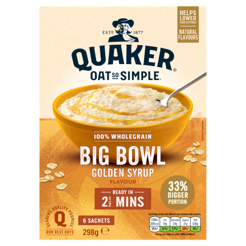 Quaker Oat So Simple Big Bowl Golden Syrup Porridge Sachets